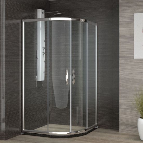 Delta Corner Entry Half Round Shower Enclosure With Curved Sliding Door