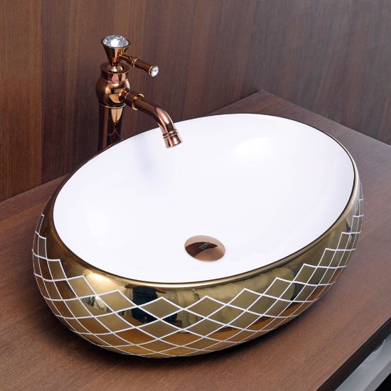 Picture of TOYO: Art Basin 60X40X16CM: White & Golden