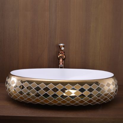 Picture of TOYO: Art Basin 60X40X16CM: White & Rose Gold