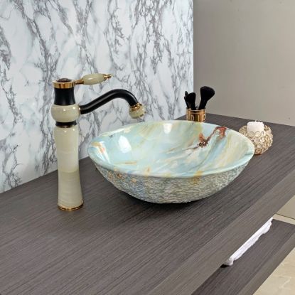 Picture of TOYO: Art Basin 410X410X140MM: Sky Blue Marble Glossy (Rock Finish)