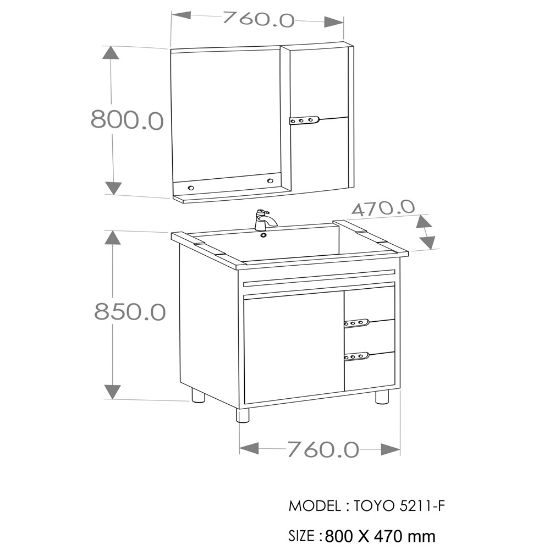 Picture of TOYO: Bathroom Vanity 810X470MM: Black & Safron