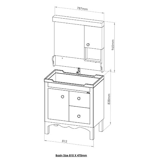 Picture of TOYO: Bathroom Vanity 810X470MM: White & Black Marble