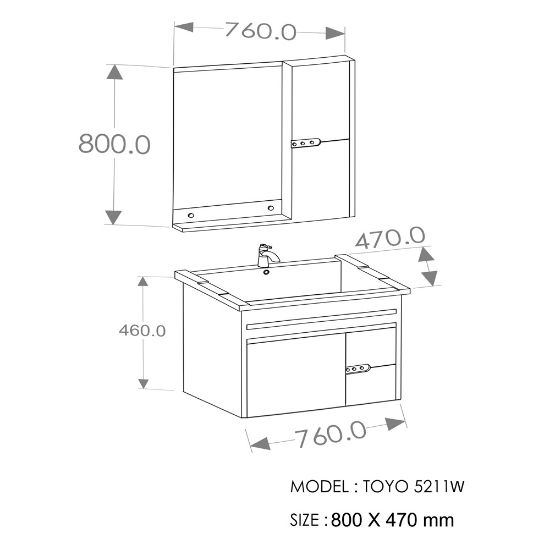 Picture of TOYO: Bathroom Vanity 810X470MM: White & Black