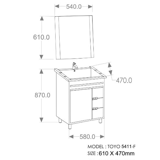 Picture of TOYO: Bathroom Vanity 610X470MM: Black & Saffron