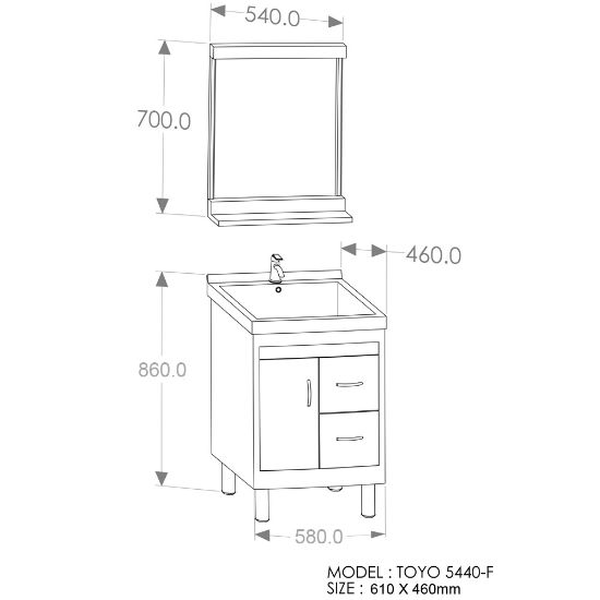 Picture of TOYO: Bathroom Vanity 610X460MM: White, Black & Golden